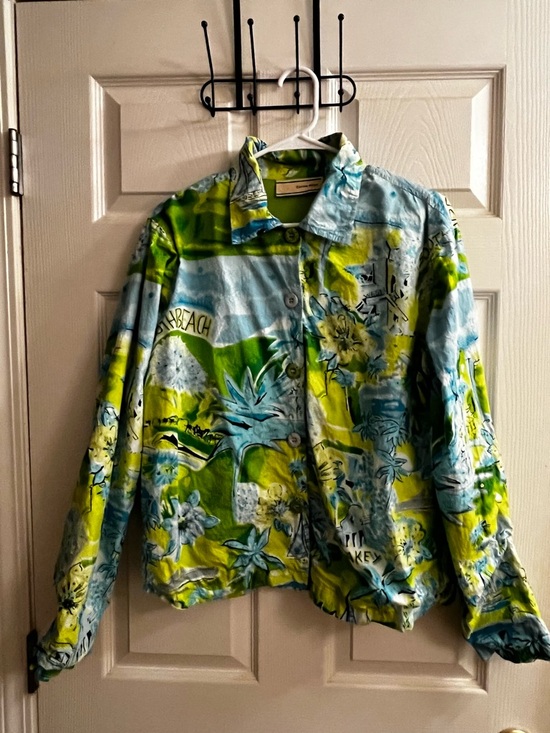 Carrie Allen Jackets & Blazers - CARRIE ALLEN ~ COSMIC BLUE BEACH SCENIC SKETCH JACKET ~ XL